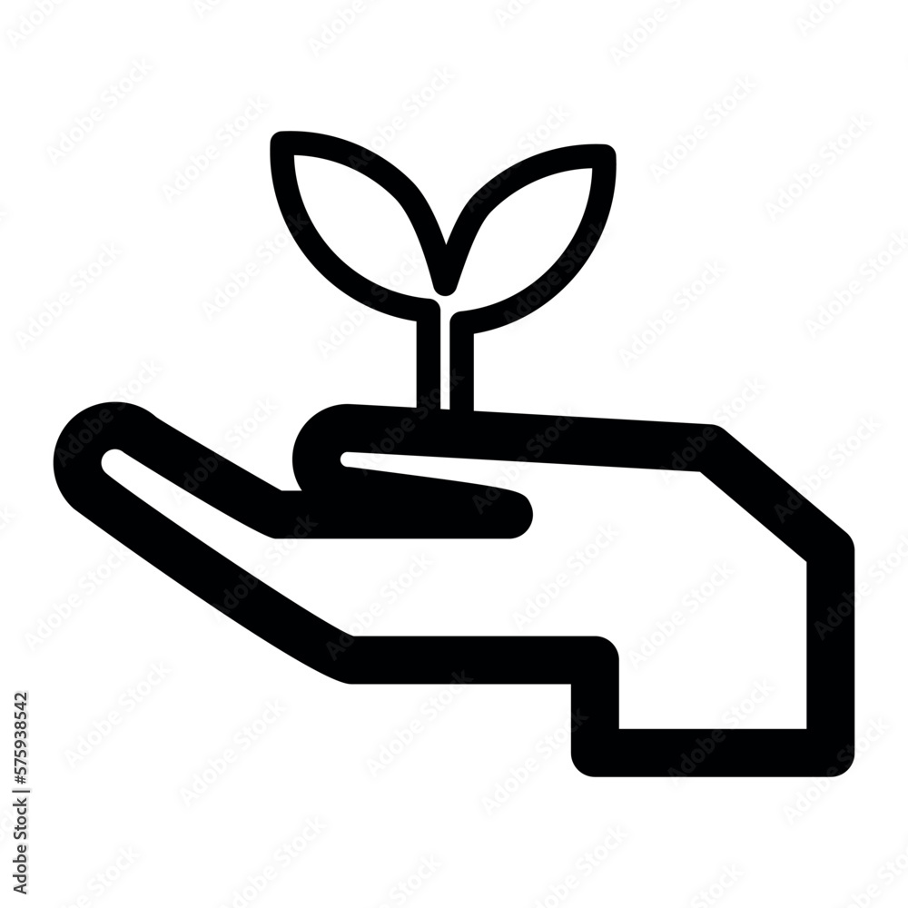 Hands holding seedling in soil thick line icon with pointed corners and edges for web, mobile and infographics. Vector isolated icon. Hands holding seedling in soil thick line icon with pointed corners and edges for web, mobile and infographics. Vector isolated icon.