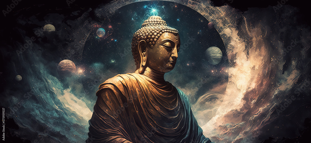 The Buddha, universe, galaxy, space. Generative AI. - obrazy, fototapety, plakaty 