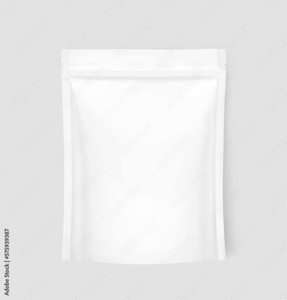 Realistic blank stand up pouch bag mockup. Vector illustration. Front view. Can be use for template your design, presentation, promo, ad. EPS10. Realistic blank stand up pouch bag mockup. Vector illustration. Front view. Can be use for template your design, presentation, promo, ad. EPS10.