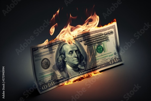 Burning money. Ai generative. photo