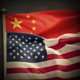 US and China flag. Trade war between China and the United States. Generative AI.	
