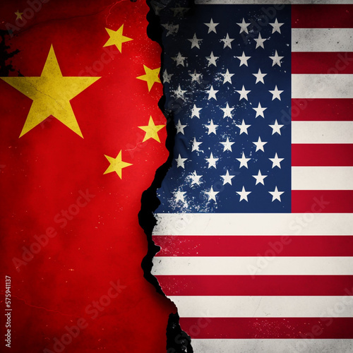 US and China flag. Trade war between China and the United States. Generative AI. 