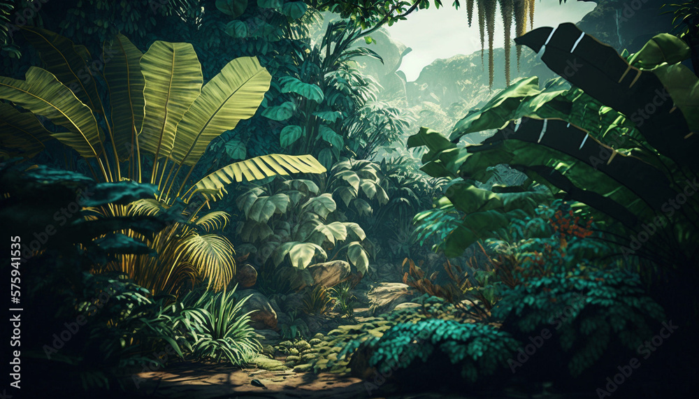 Anime Style Tropical Jungle / Green Leaves