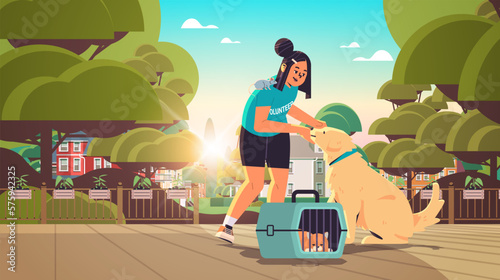 young woman volunteer with dog and rat animals generation Z lifestyle concept horizontal