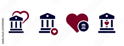ethical banking icon set. bank with love icon in flat style concept - stock vector.	