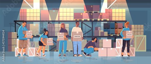 young people holding donation help boxes humanitarian aid material assistance generation Z concept