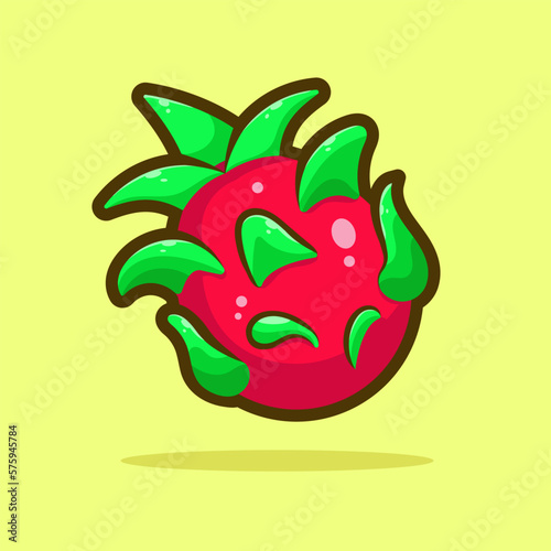 Dragon Fruit Flat Cartoon Icon. Fruit Icon Concept Isolated Premium Vector Illustration