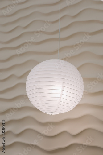 Beige paper lamps in modern interior. cozy home interior