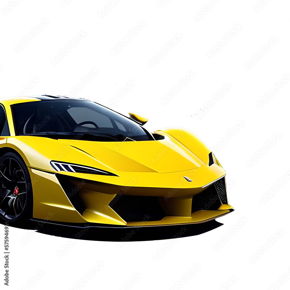 Modern yellow sportcar isolated over transparent background png illustration. City car model drawing, transportation company logo concept, modern car clipart