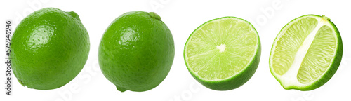 Natural fresh lime and half-isolated, transparent png, PNG format, cut out, collection.