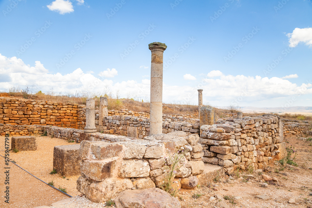 Fototapeta premium Ancient ruins of the city of Numantia, at the archaeological site Cerro de la Muela, Garray, near Soria, Spain