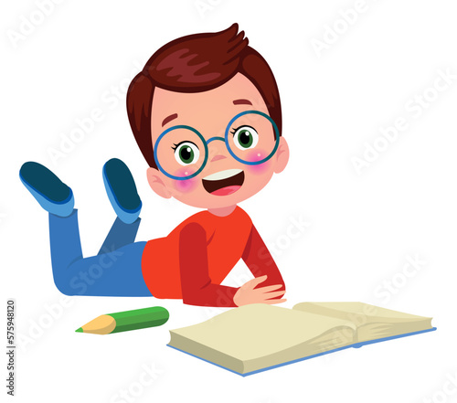 cute little boy reading a book
