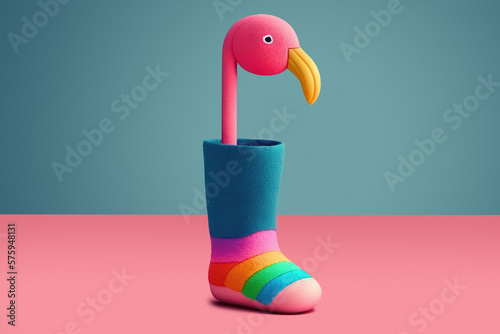 Generative AI illustration of flamingo head in boot © kegfire