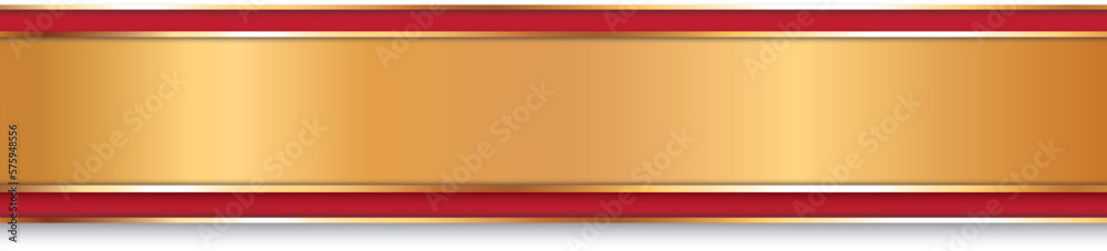 Obraz premium vector illustration of long gold colored ribbon banner with red frame 