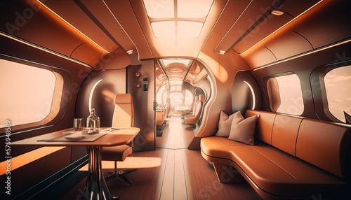 Futuristic luxurious corporate plane interior design generative ai  © Roman