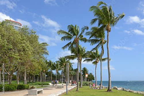 Promenade along Government Cut at South Pointe Park in South Beach neighborhood of Miami Beach, Florida © valeriyap