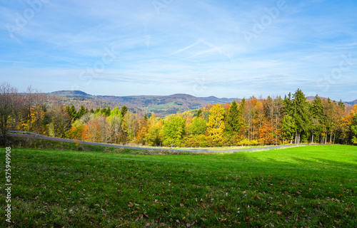 View of nature and the Rhön near Riedenberg. Autumn forest in the low mountain range.
 photo