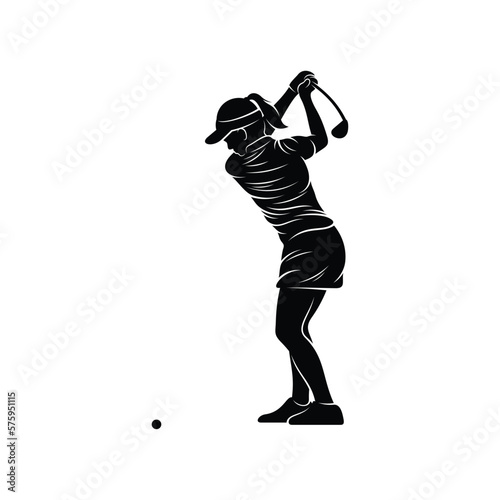 Woman playing golf silhouette vector illustration. Professional golfer with black colour and white background