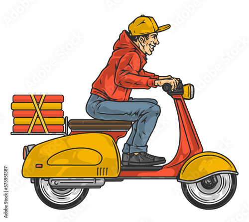 Deliveryman at scooter logotype colorful