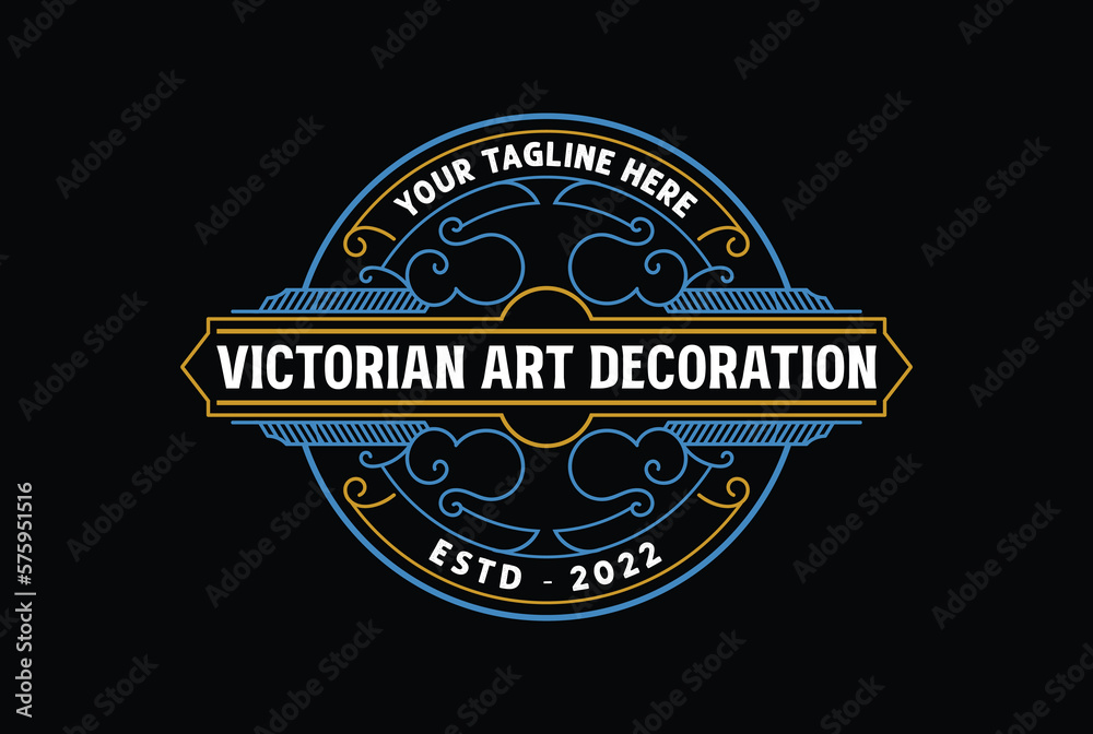 Vintage Retro Art Deco Ornament Border Frame Royal Badge Emblem Stamp Label Logo Design Vector
