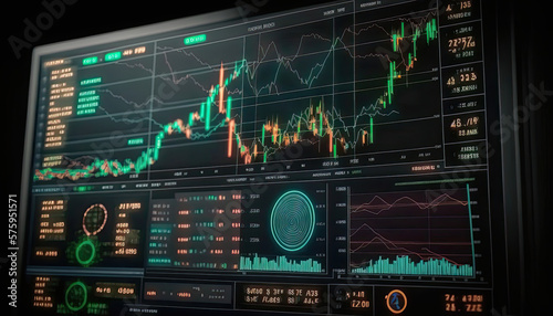 Stock market financial statistics on screen.Futuristic stock exchange scene with charts,