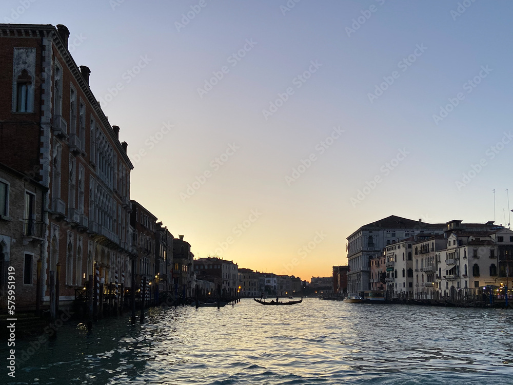 water surface of Grand Canal in Venice city in February evening