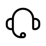 Vector headphones, customer service, call center icon. Black, white background. Perfect for app and web interfaces, infographics, presentations, marketing, etc.