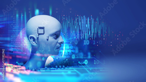 3d illustration of ai human on technology background.