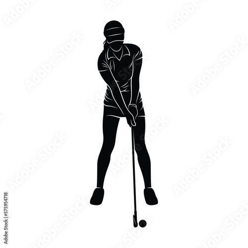 Woman playing golf silhouette vector illustration. Professional golfer with black colour and white background