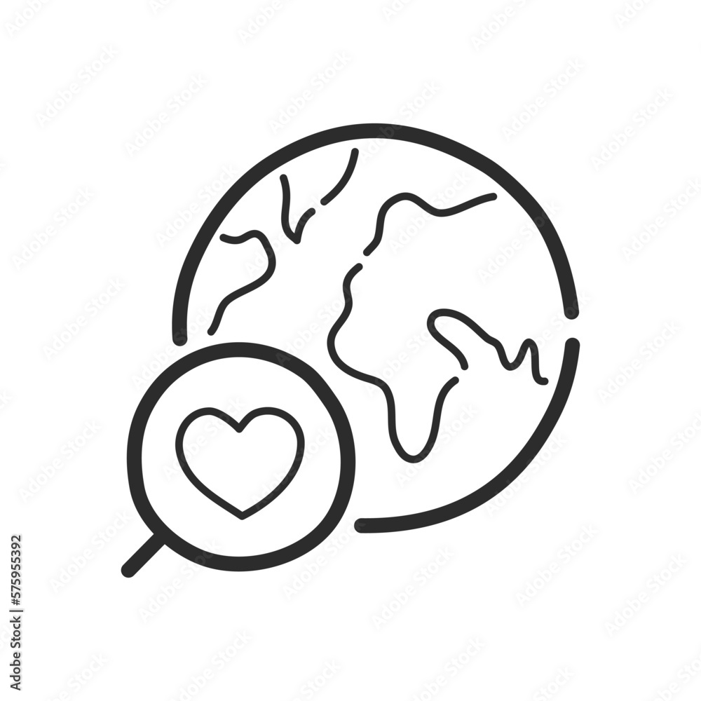 Search for love around the world icon. Hand drawing design style. Vector. Search for love around the world icon. Hand drawing design style. Vector.