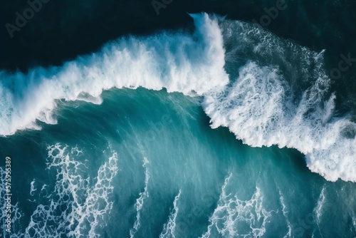 Ocean sea water top view with white wave splashing. Generative AI