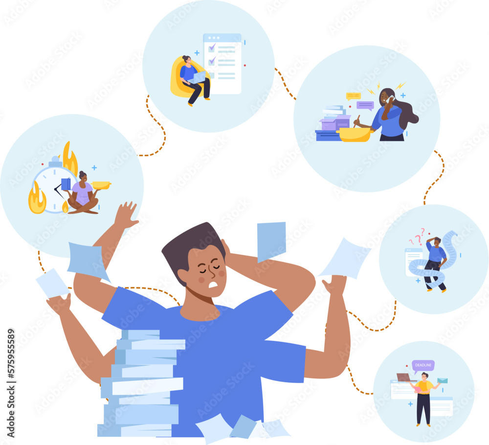 Multitasking People Flat Design Concept