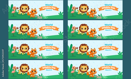 world wildlife day banner template set vector flat design