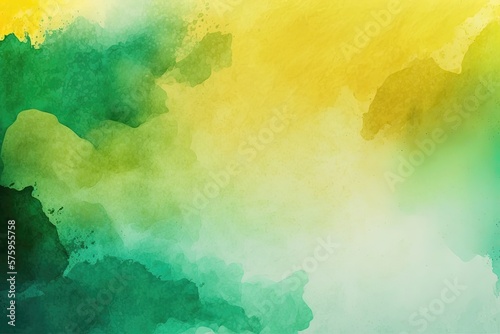 Abstract yellow and green watercolor paint background. Generative AI