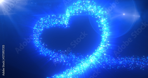 Abstract glowing festive heart love blue from lines of magic energy from particles and dots on a dark background for Valentine's Day. Abstract background