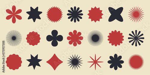 Big vector set of brutalist geometric shapes. Trendy abstract minimalist figures  stars  flowes  circles. Modern abstract graphic design elements.Vector