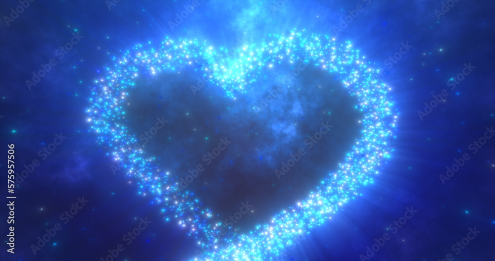 Fototapeta premium Glowing blue love heart made of particles on a blue festive background for Valentine's Day