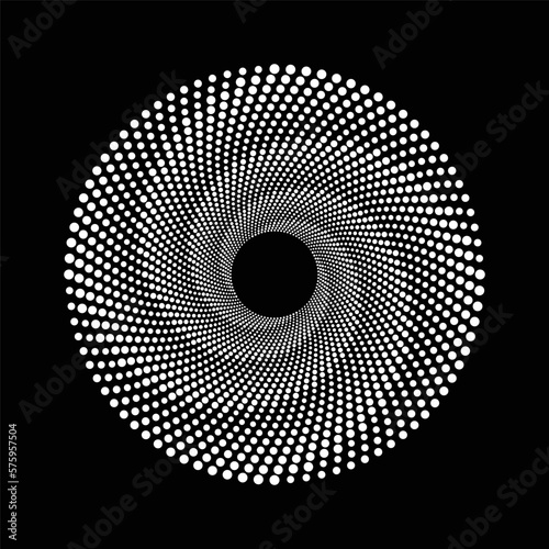 White vector dotted radial circles. Trendy design element for border frame, round logo, blackout tattoo, sign, symbol, web pages, prints, template, pattern, abstract background.eps