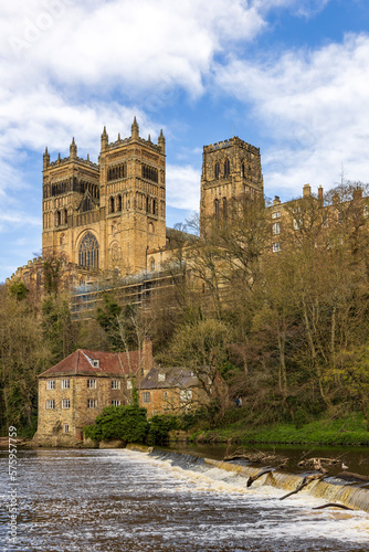 The magnificent Durham Cathedral, viewed over the River Wear in the city of Durham, England.