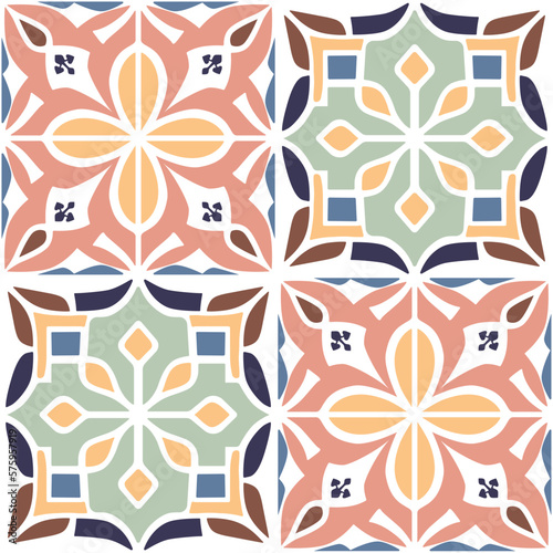 Vector Retro or Traditional Portuguese or Moroccan Style Flooring Tiles Seamless Surface Pattern for Background, Products or Wrapping Paper Prints.