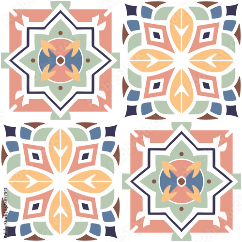 Foto Vector Retro or Traditional Portuguese or Moroccan Style Flooring Tiles Seamless Surface Pattern for Background, Products or Wrapping Paper Prints
