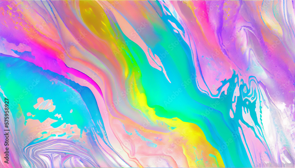  Pearlescent Unicorn Background with Rainbow Pattern, Pastel Fantasy Design, Holographic Style, Iridescent Background and Unicorn Pattern, Illustration of Rainbow and Hologram Texture. Generative AI.