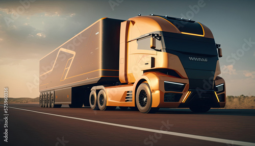 Futuristic Truck on the highway. Transportation truck, Truck on high way