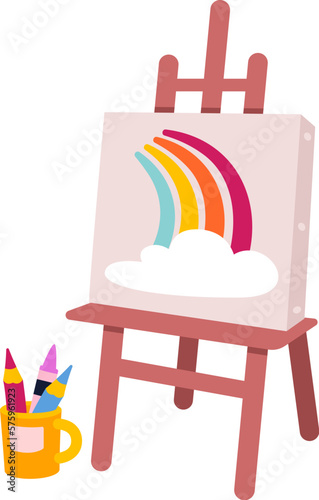 Cute picture on easel flat icon Art therapy