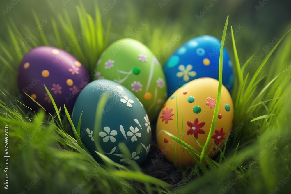 Easter eggs, selective focus. Spring holiday concept. AI generated