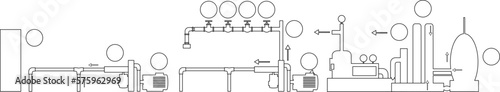 Infografik, technische Zeichnung Rohre, Rohrsystem mit Pumpen - einfache Illustration
