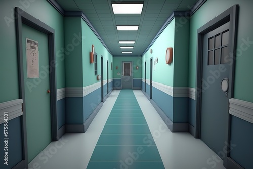Interior of empty hospital corridor