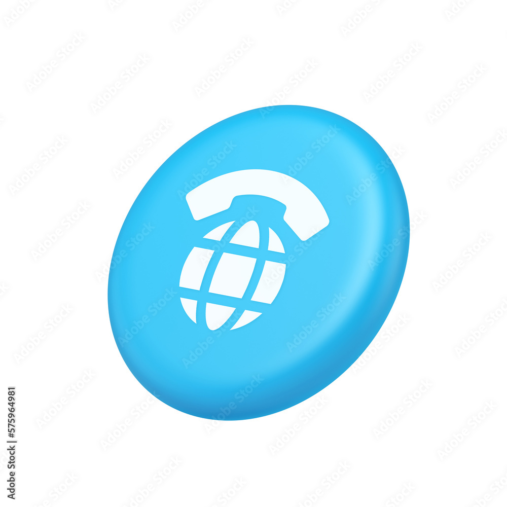 Global phone communication button internet telephone connection 3d isometric realistic icon Global phone communication button internet telephone connection 3d isometric realistic icon