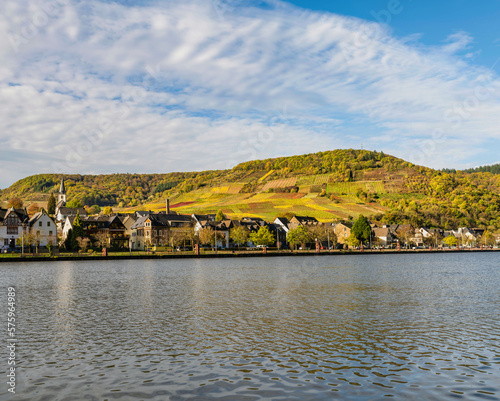Ellenz-Poltersdorf village and colourful vineyard on Moselle river, Germany photo