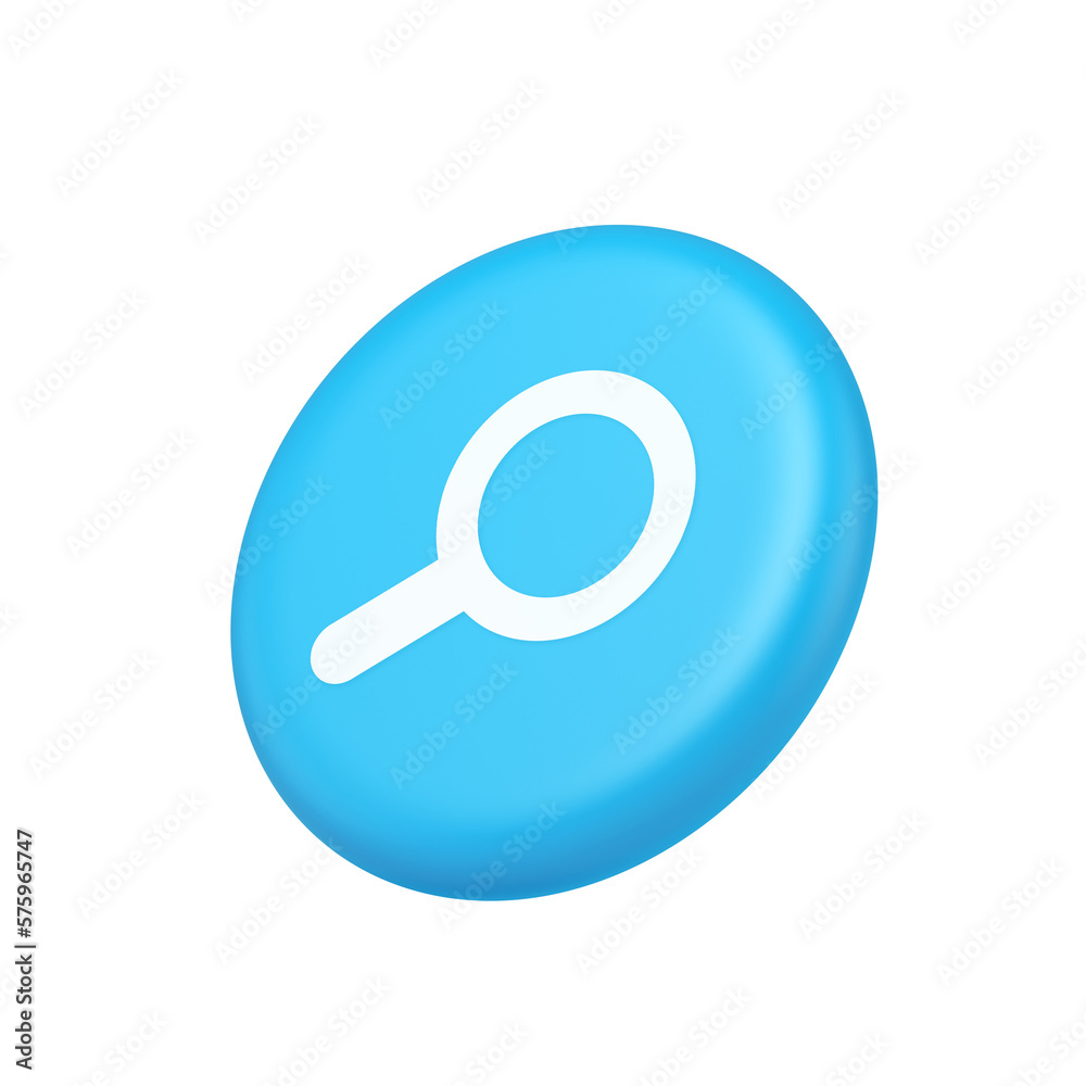 Browsing internet searching button magnifying glass analyzing information 3d isometric realistic icon Browsing internet searching button magnifying glass analyzing information 3d isometric realistic icon